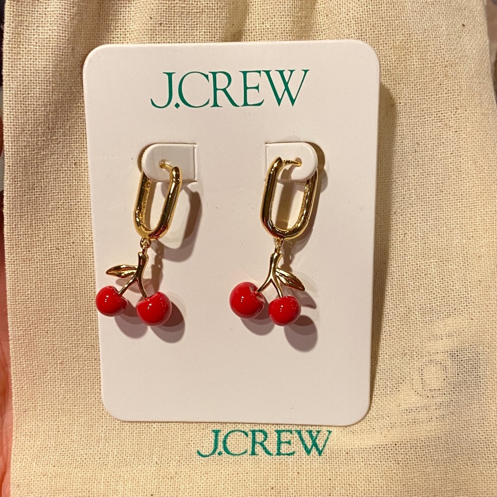 J. Crew Gold Cherry Drop Earrings with Red Charms